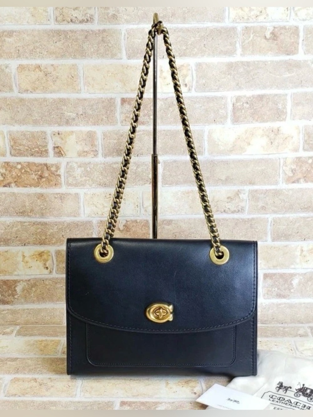 COACH Parker Turnlock Chain Leather Shoulder Bag Handbag Black - Preloved